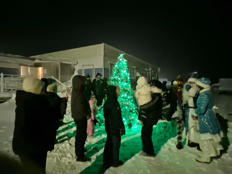 Одна из самых северных елок Якутии засияла в пургу и -45